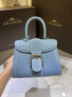 Delvaux Brillant Mini Leather Bag Cinza Blue Ferragens Prata