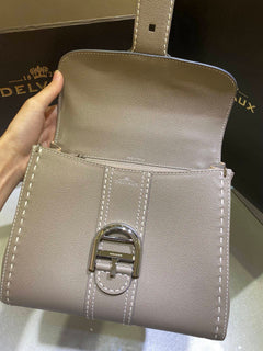 Delvaux Brillant Mini Leather Bag Cinza Taupe Ferragens Prata