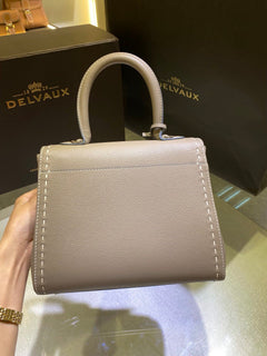 Delvaux Brillant Mini Leather Bag Cinza Taupe Ferragens Prata