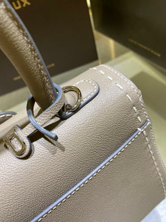 Delvaux Brillant Mini Leather Bag Cinza Taupe Ferragens Prata