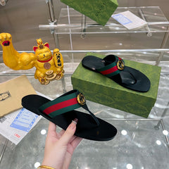 GUCCI Red & Green Kika Thong Sandals (FEMININO)