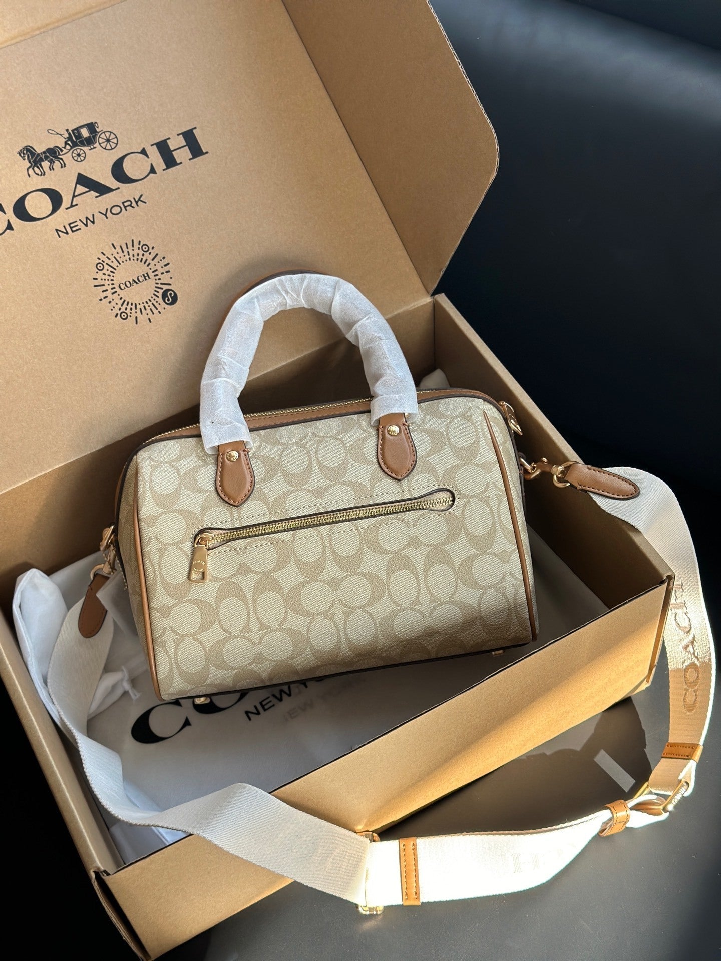Coach Rowan Satchel Khaki Saddle Chalk