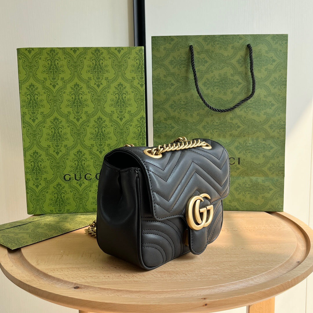 Gucci GG Marmont Mini Shoulder Bag Matelasse Chevron Black.