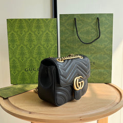 Gucci GG Marmont Mini Shoulder Bag Matelasse Chevron Black.