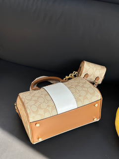 Coach Rowan Satchel Khaki Saddle Chalk