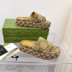 Gucci Angelina Platform 55mm Sandal Camel Canvas.