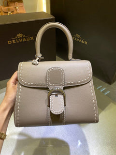 Delvaux Brillant Mini Leather Bag Cinza Taupe Ferragens Prata