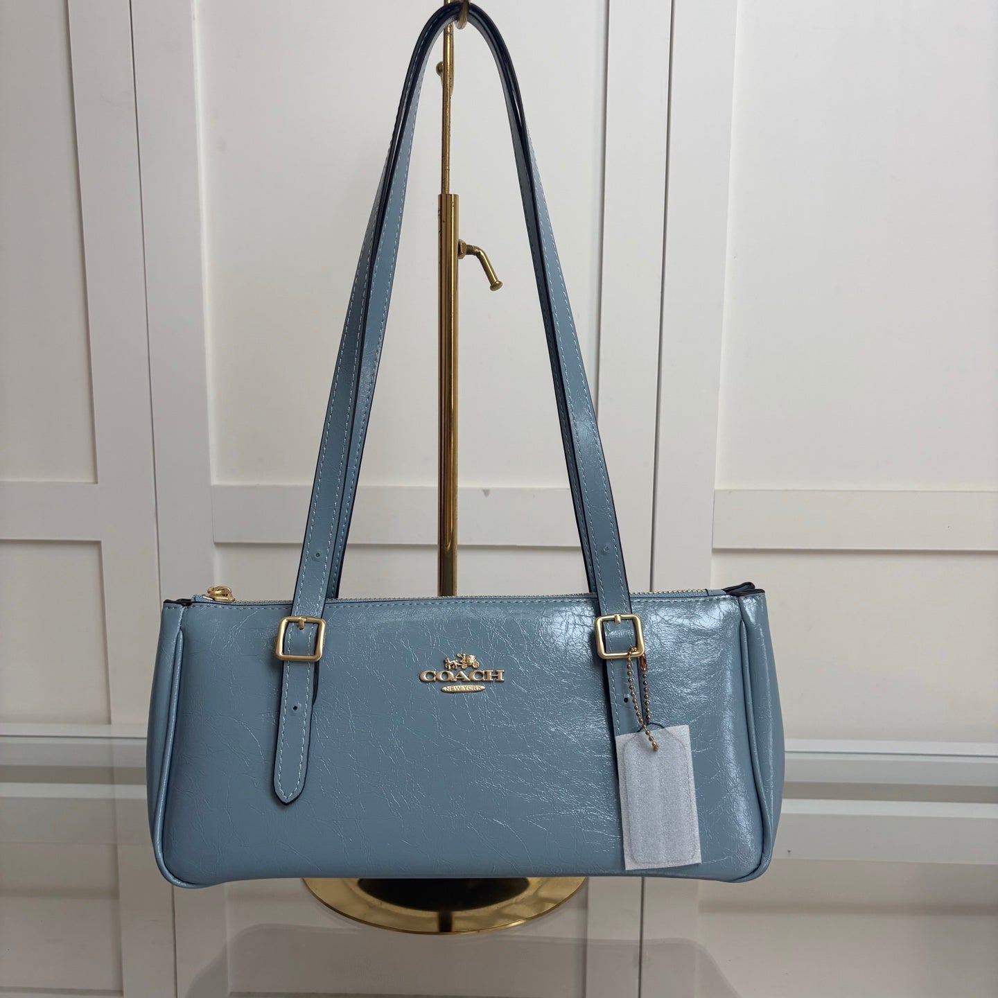 Coach Asher Shoulder Bag Shiny Crinkle Leather Blue