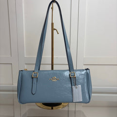 Coach Asher Shoulder Bag Shiny Crinkle Leather Blue