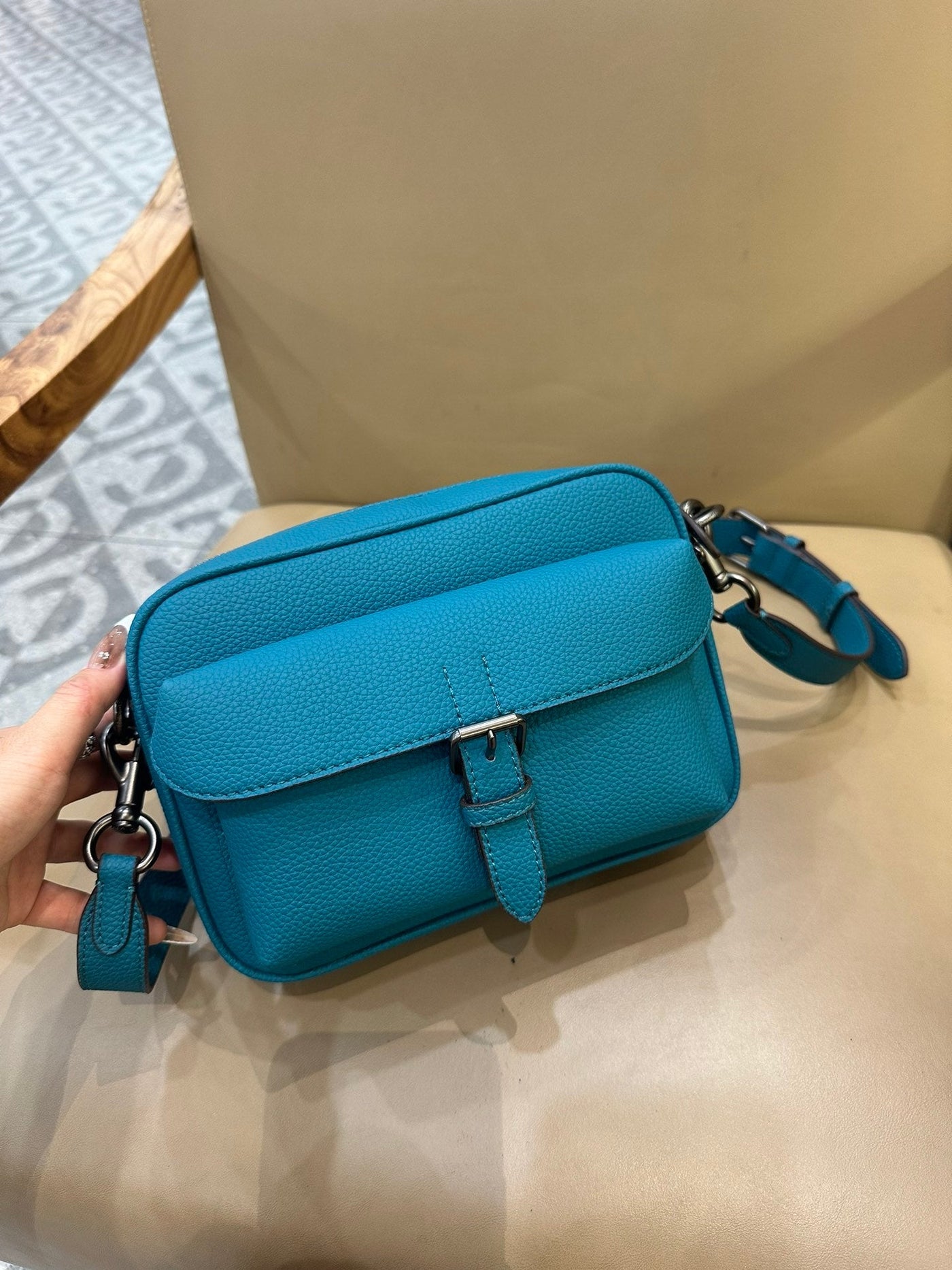 Coach Warner Crossbody Pebble Leather Turquoise Blue