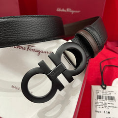 Cinto Ferragamo Double Gancini Belt Black Matte.